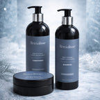 Remalisse Deep Cleanse Purify & hydrate Shampoo in a black pump bottle with silver collar and blue-grey label, displayed on a cool-toned marble surface. 