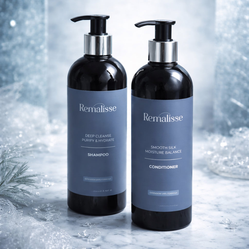 Remalisse Shampoo and Conditioner duo, extension safe haircare routine. 