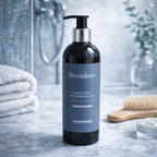 Remalisse Smooth Silk Moisture Balance Conditioner in a cool toned bathroom.