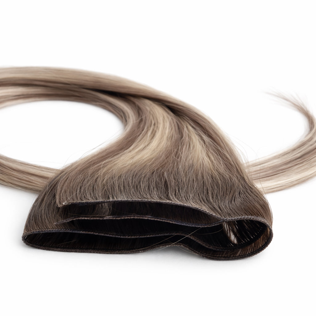 Remalisse Close Up of Genius Weft showing ultra fat stitch line and lightweight weft construction. 