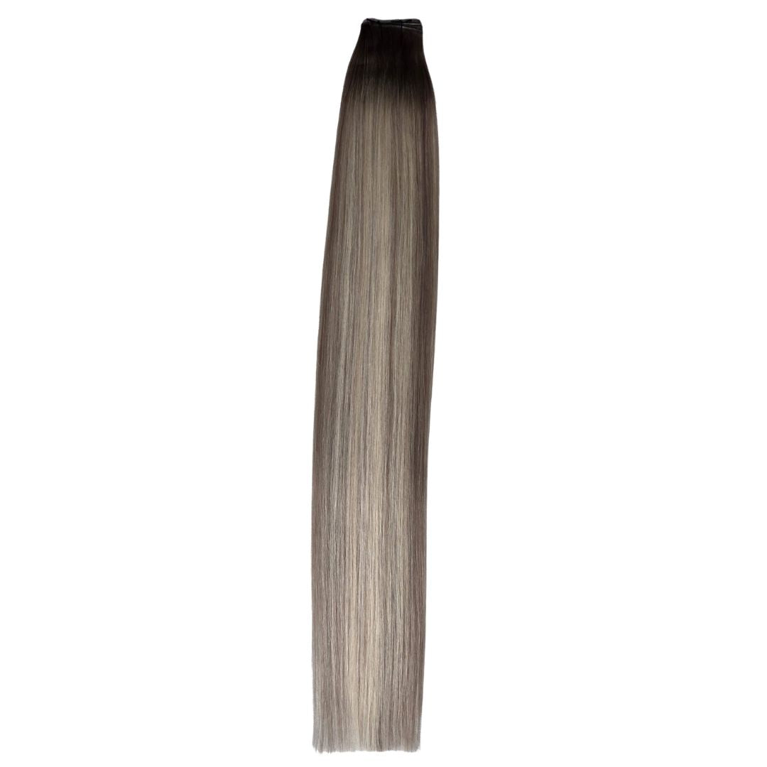 Remalisse Genius Weft hair extensions full length showing thick double drawn ends and smooth natural shine.