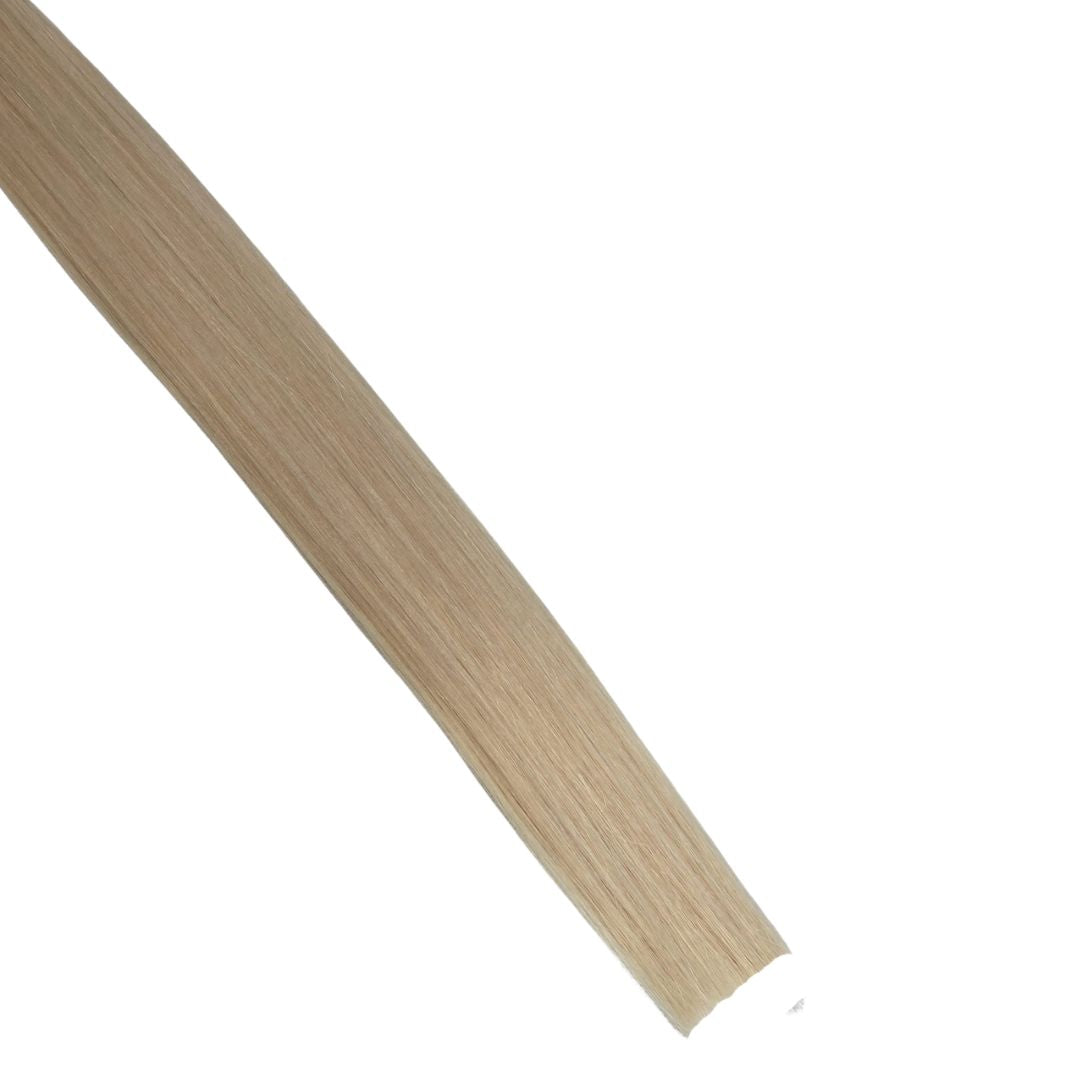 Remalisse Nano Tip Hair Extensions - Side view of mid-lengths and double drawn ends showing full density Remy hair. 