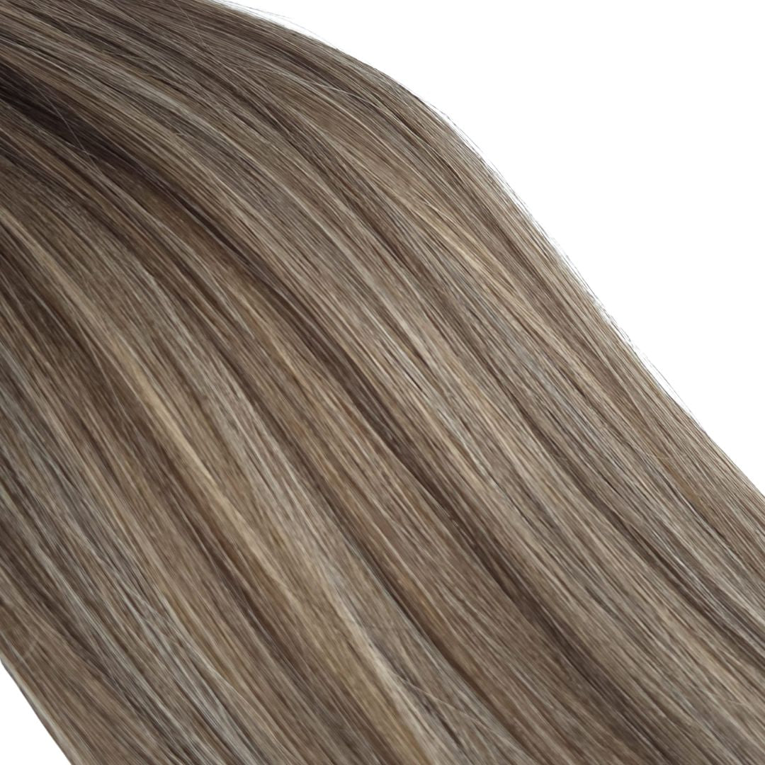 Remalisse Tape-In hair Extensions - close-up of full length double drawn Remy human hair. 